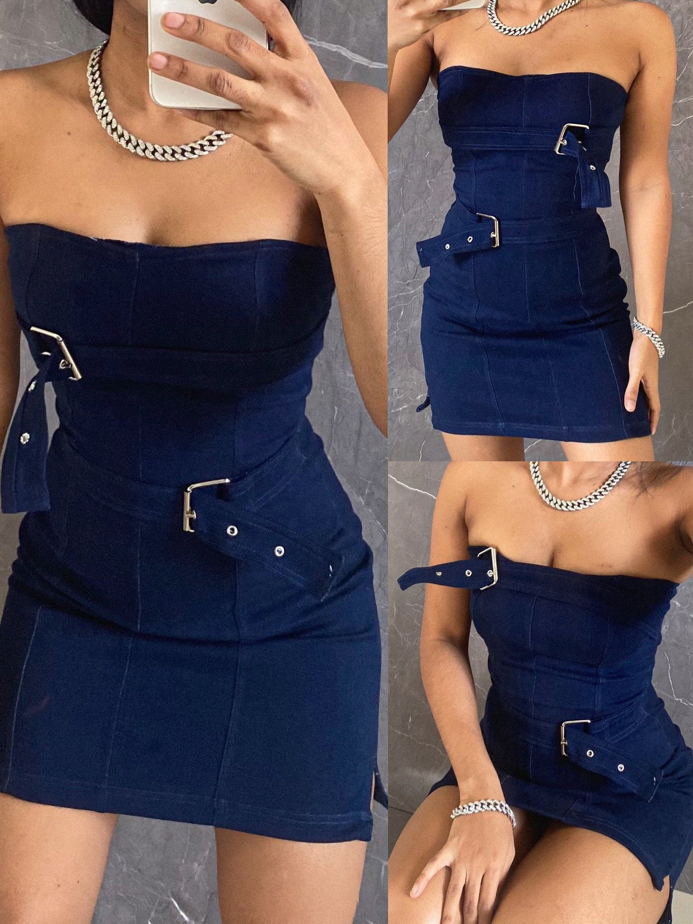 “Rules aren’t for me” mini denim dress.